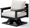 SERWALL Outdoor Swivel Chairs, HDPE All-Weather Patio Swivel Sofas with Thick Cushions for Porch, Balcony, Black Frame with Beige Cushions