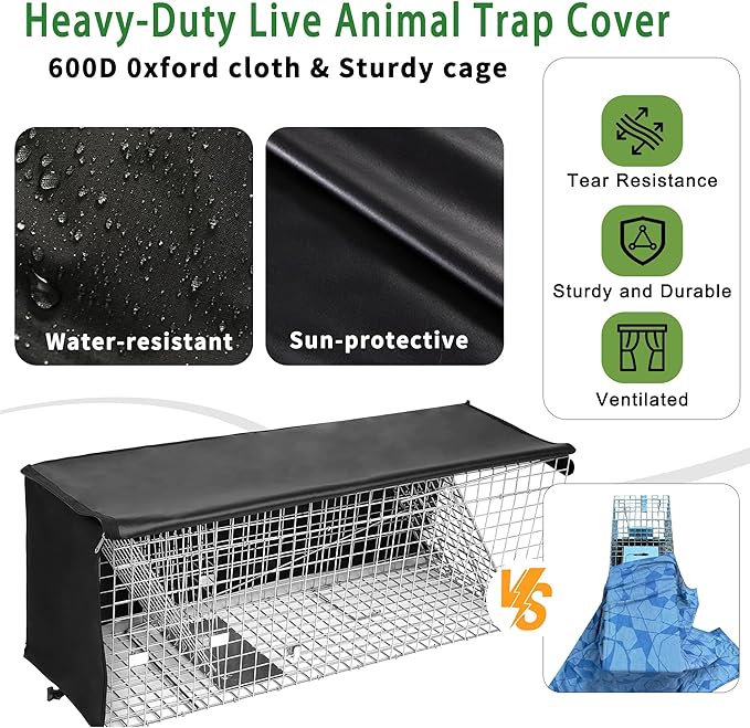 Upgraded Live Animal Trap Cage Cover with Window, Cat Trap for Stray Cats 32 Inch Heavy Duty Folding Skunk Traps with Real Door for Raccoons, Opossums, Groundhogs, Skunks, Squirrels (Only Cover)