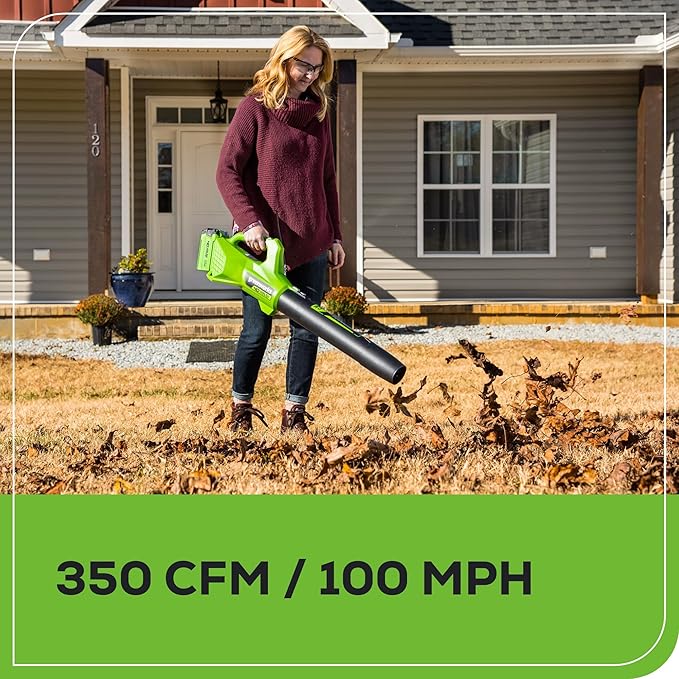 Greenworks 40V 16" Brushless Cordless (Push) Lawn Mower + Blower (350 CFM), 4.0Ah Battery and Charger Included (75+ Compatible Tools)