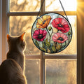 AMDERVEN Stained Glass Window Hanging, Red Orange Poppy Birth Flowers Sun Catcher for Door Garden Yard Decor Wildflowers Suncatcher Christmas Mother Birthday Gifts for Women Men Mom Nana 11.8 in