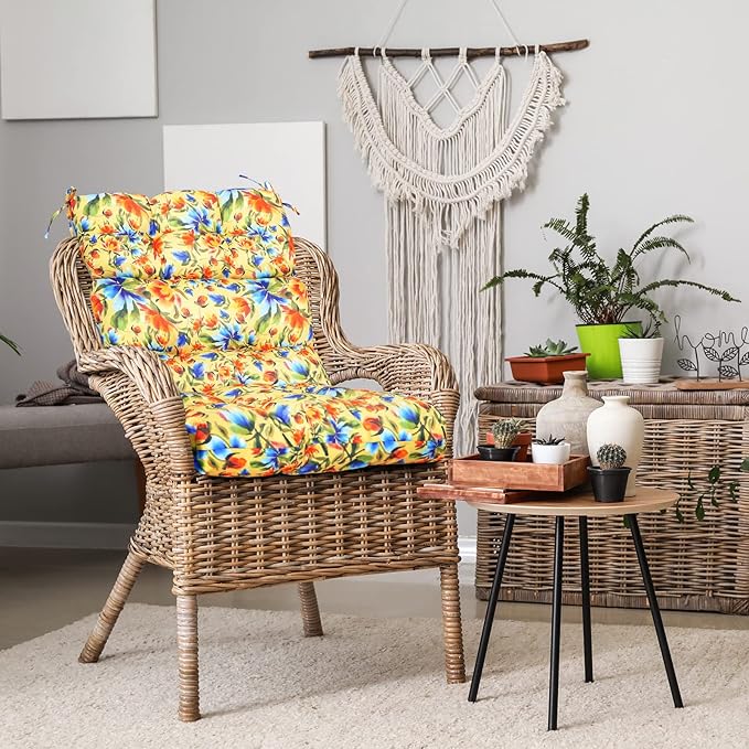 EAGLE PEAK Tufted Outdoor/Indoor High Back Patio Chair Cushions, Set of 2, 46'' x 22'', Floral