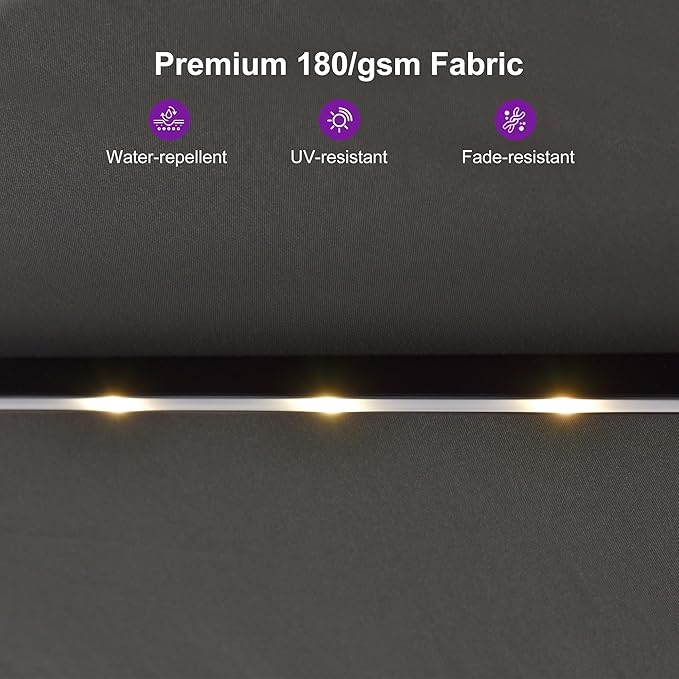 PURPLE LEAF 14ft Patio Market Umbrella with Solar LED and Base Double-Sided Rectangle Outdoor Table Sun Umbrellas with Crank for Pool Beach Deck Backyard Light Gray