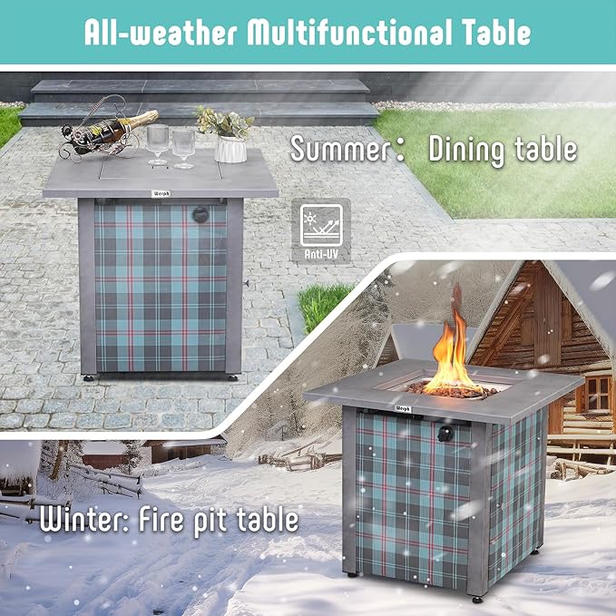28" Propane Fire Pit, 50,000 BTU Fire Pit Table with Lava Rocks, ETL-Certified Outdoor Fire Pit Table with Lid for Outdoor Party Gathering Heat for Patio Deck Garden Courtyard (Square,Grey)