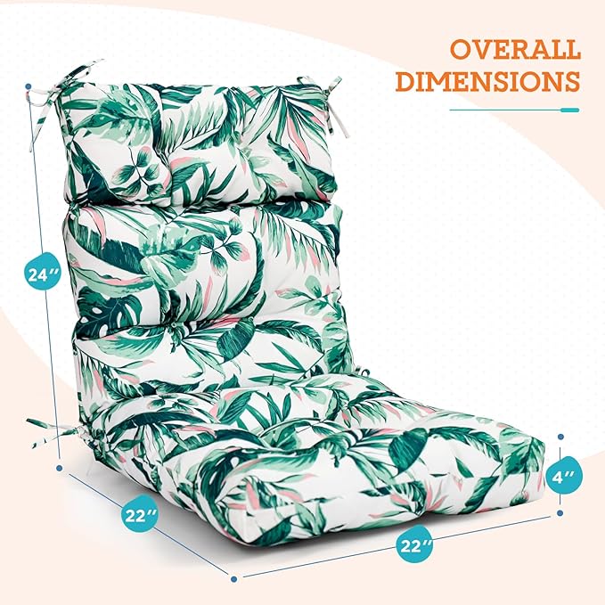 EAGLE PEAK Tufted Outdoor/Indoor High Back Patio Chair Cushions, Set of 2, 46'' x 22'', Tropic Green