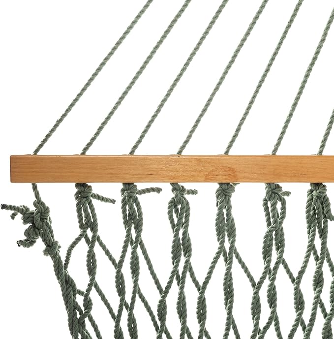 Original Pawleys Island Single Meadow DuraCord Rope Hammock – 12 ft. x 50 in., 1-Person, 450 lb Capacity, Oak Spreader Bar, Zinc-Plated Hardware, Handcrafted in The USA