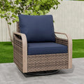 EAGLE PEAK Modern Wicker Outdoor Glider Rocking Chair, Swivel Rocker, Rattan Patio Furniture for Yard Deck Porch Garden, 1 Chair, Brown/Blue