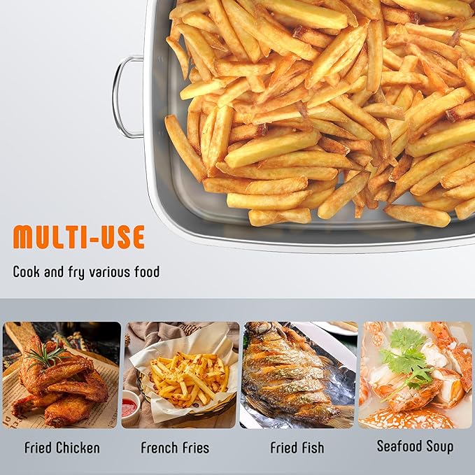 18 QT Propane Fish Fryer with 2 Inner Baskets, Outdoor Aluminum Deep Fryer Seafood Pot and Basket for Frying Fish, Chicken Wings, French Fries, 40,000 BTUs Burner, Silver & Black