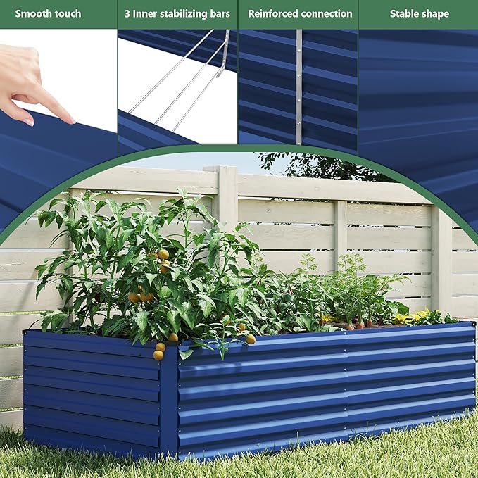 FOOWIN 2pcs 6x3x2ft Galvanized Raised Garden Bed, Planter Raised Garden Boxes Outdoor, Large Metal Raised Beds for Gardening, Garden Bed for Vegetables, Flowers, Herb,269 Gallon Capacity, Royal Blue