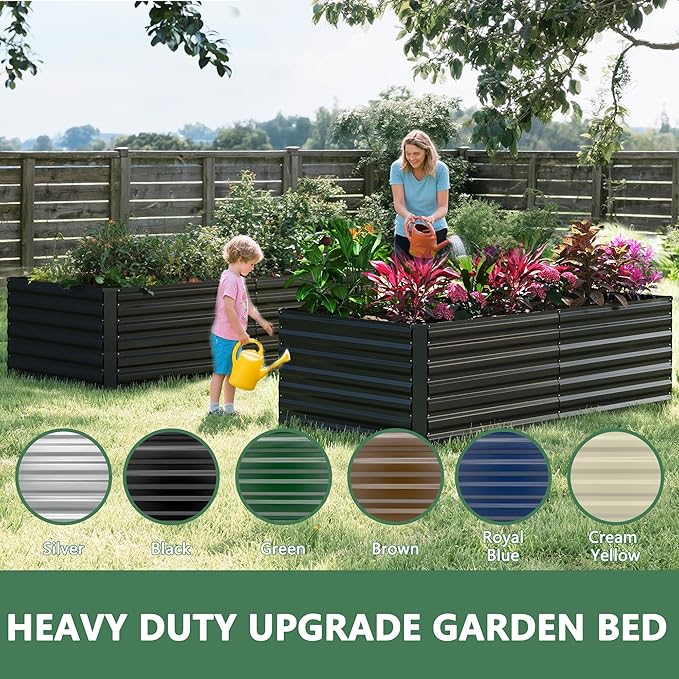 FOOWIN 2pcs 6x3x3ft Galvanized Raised Garden Bed, Planter Raised Garden Boxes Outdoor, Large Metal Raised Beds for Gardening, Garden Bed for Vegetables, Flowers, Herb, Black