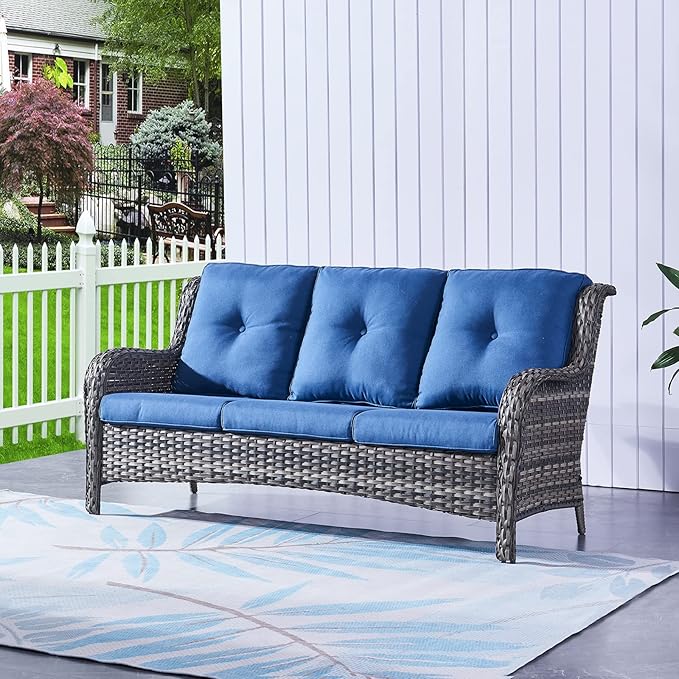 HUMMUH 3 Piece Patio Furniture Set All Weather Wicker Outdoor Sectional Sofa Manual Weaving Rattan High Curved Back Patio Couch with Ottomans