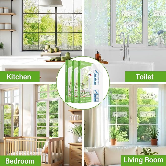 90 Pack Window Fly Traps, Window Sticky Traps, Sticky Non-Toxic Clear Fly Paper Indoor for Home