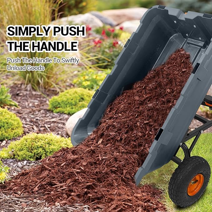 Garden Dump Cart, 800 LB Capacity, Heavy Duty Yard Wagon with All Terrain Tires & 180° Adjustable Handle, Durable Outdoor Gardening Cart for Lawn Yard, Grey