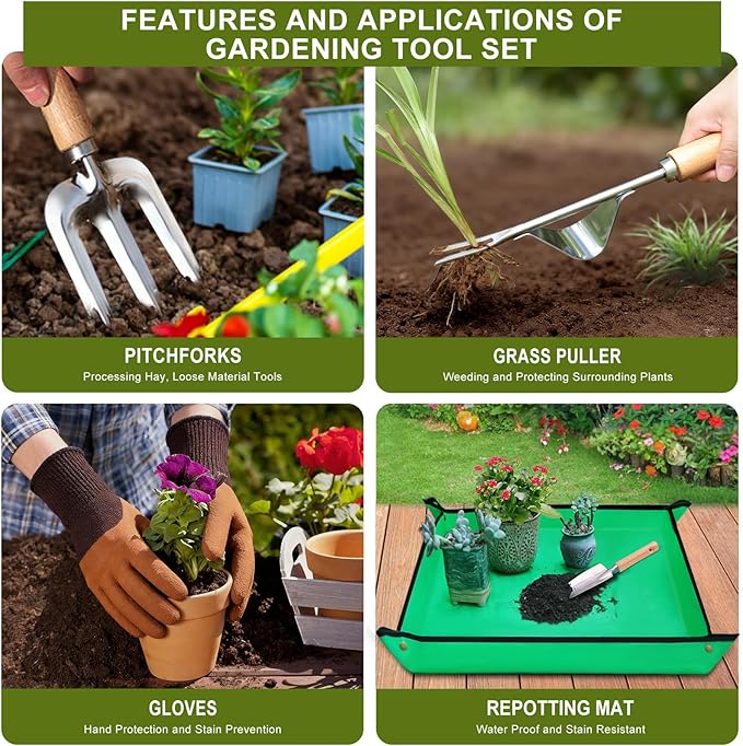 Kynup Gardening Tools, Garden Tools Set-9 Piece Gardening Gift for Women, Gardening Kit Ideal Hand Garden Tool, Thickened Stainless Steel, Rust-Proof, Garden Supplies, Essentials, Garden Stuff
