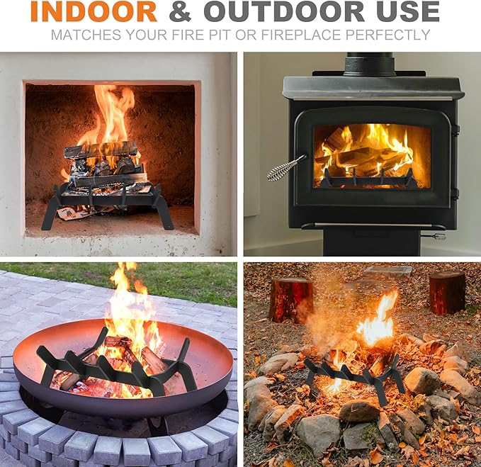1MORE Fireplace Grates 14 Inch - Heavy Duty Steel Fireplace Rack | Fireplace Log Holder for Indoor | Small Fire Place Grate| Fireplace Racks for Inside Fireplace| Firewood Grate| Wood Stove Grate