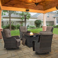 Belord 5 Pieces Patio Wicker Furniture Set - 4 Outdoor Swivel Rocker Glider Chairs with Propane Fire Pit Table, Warm Patio Conversation Set Grey Cushion Perfect for Casual Gathering