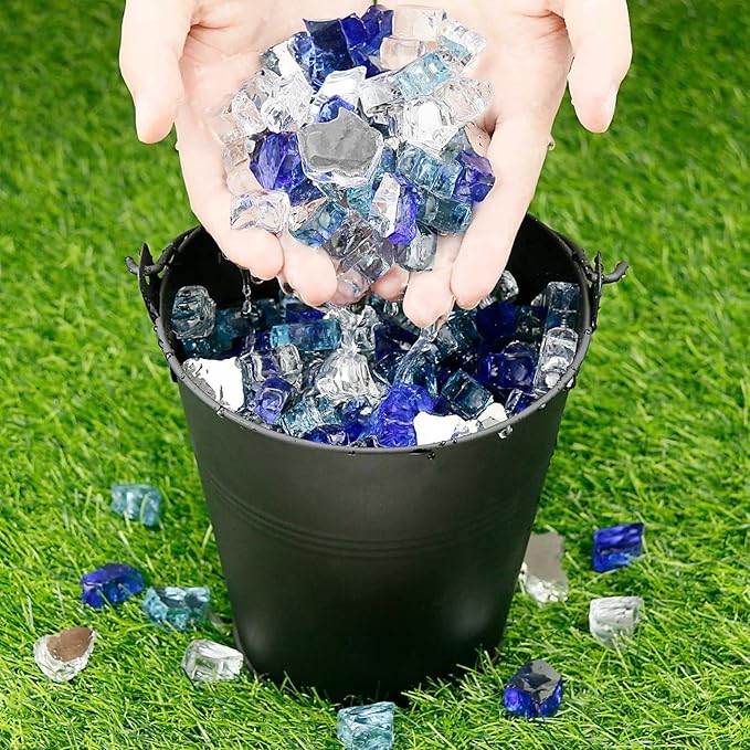GRISUN Fire Glass for Fire Pit, 20 Pounds 1/2 Inch High Luster Reflective Tempered Glass Rocks for Natural or Propane Fireplace, Safe for Outdoors and Indoors Firepit Glass