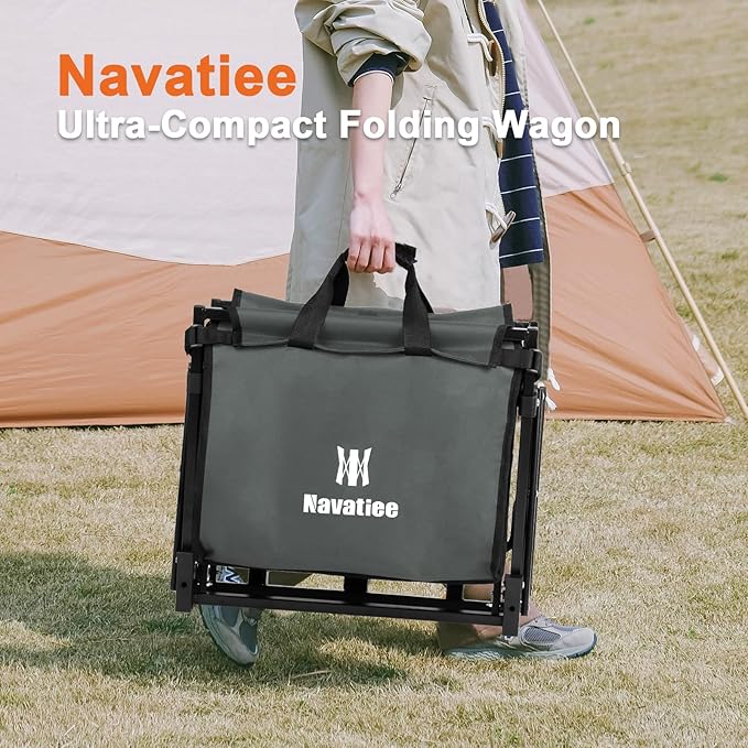 Navatiee 140L Wagon Cart Foldable, Large Capacity Collapsible Wagon with Smallest Folding Design, Utility Grocery Cart for Camping Shopping Sports, Gray