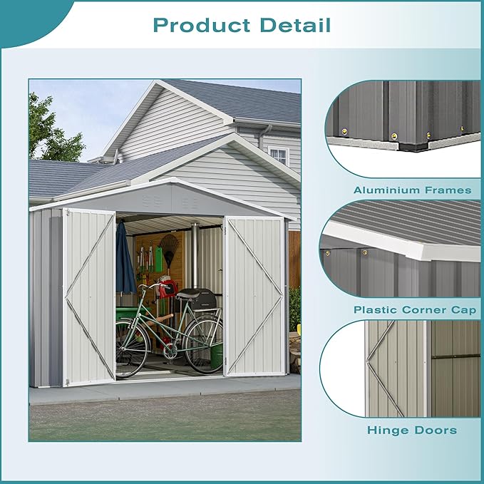 Outdoor Storage Shed, 10 X 12 FT Large Metal Utility Tool Sheds with Floor Frame, Steel Garden Shed for Backyard Garden Patio Lawn