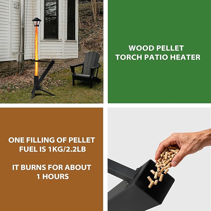55.9 Inches Wood Pellet Patio Heaters for Outdoor Use, Portable Rocket Stove with Glass Tube for Patio, Porch and Garden