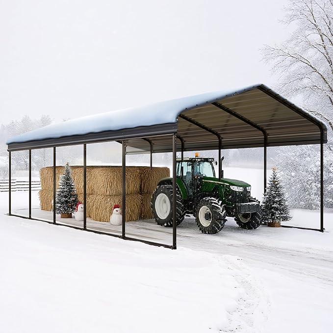 Sophia & William Carport Car Port Metal Canopy 12x25 ft Heavy Duty for Snow, Portable Garage Kit Shed Tent Shelter Metal Frame All Weather Outdoor for Boat with Anti-Leak Seam Taped, Dark Grey