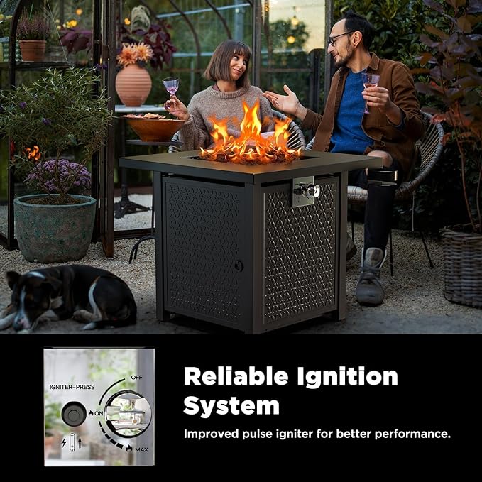 Ciays Propane Fire Pits 28 Inch Outdoor Gas Fire Pit Table, 50,000 BTU Steel Fire Table with Lid, Add Warmth and Ambience to Gatherings and Parties On Patio Deck Garden Backyard, Black