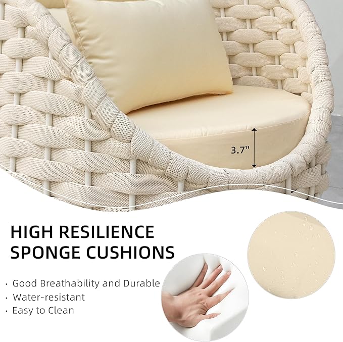 TWT 6-Piece Aluminum Patio Furniture Set, Olefin Rope Modern Outdoor Conversation Set Sectional Sofa with Water Repellent Thick Cushions and Coffee Table for Balcony, Garden, Beige