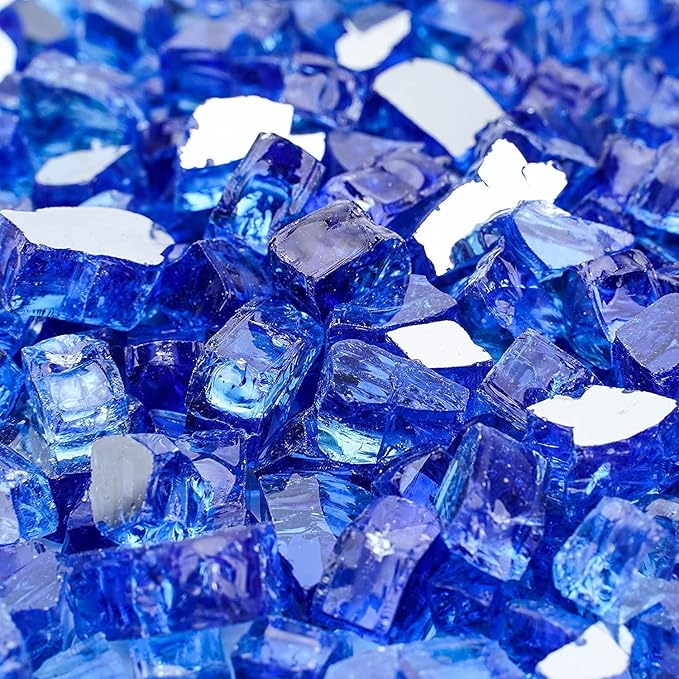 Onlyfire 10 pounds Fire Glass for Propane Fire Pit and Gas Fireplace, 1/4 Inch Reflective Firepit Glass Rocks for Fire Pit Table and Fire Bowl, Cobalt Blue