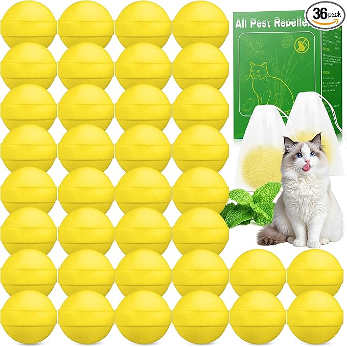 Cat Repellent Outdoor Indoor, 36 Pack Natural Peppermint Oil Cat Deterrent, Keep Cats Out of Yards, Plants, Gardens, Furniture from Cats and Dogs Educational Deterrents(Yellow)