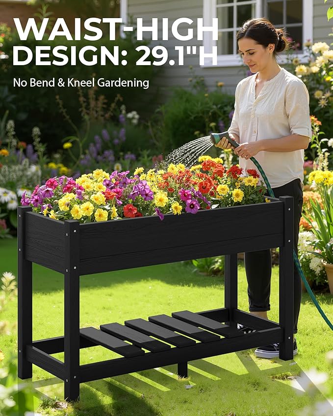 SERWALL Raised Garden Bed Set of 2, HDPE Raised Bed for Gardening All Weather Use- Black