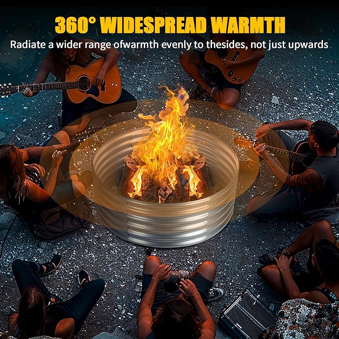 48 inch Fire Pit Ring, 4FT Galvanized Fire Ring, Wood Burning Fire Pits Ring, Outdoor Fireplace Height 18 Inch, Round Camp Fire Ring, Bonfire Pit for Camping, Backyard (4x4x1.5FT)