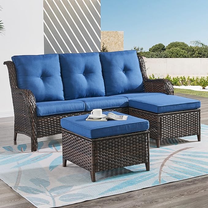HUMMUH Outdoor Patio Furniture with Fire Pit Table Outdoor Conversation Set PE Wicker Patio Couch Swivel Glider Chairs for Balcony Garden,Lawn,Deck