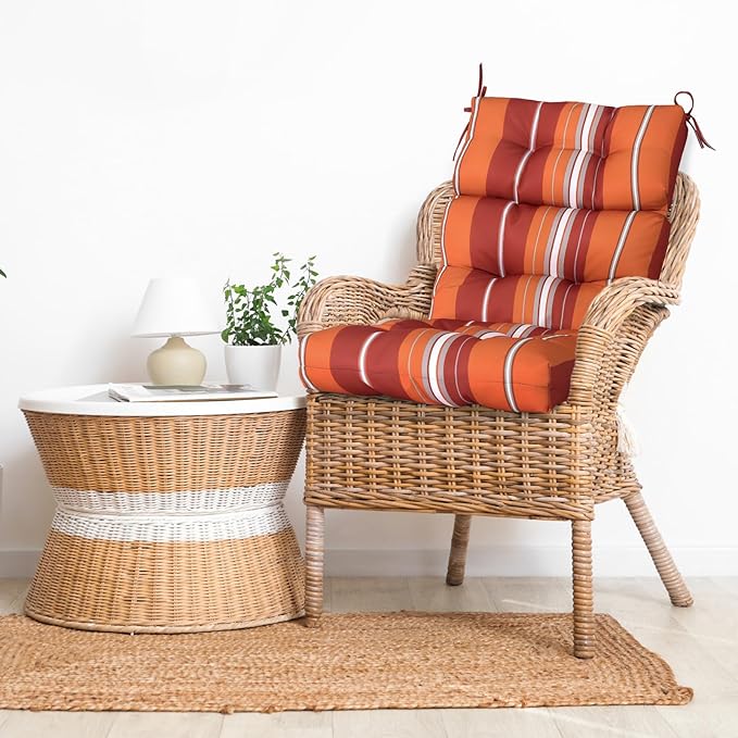 EAGLE PEAK Tufted Outdoor/Indoor High Back Patio Chair Cushions, Set of 4, 46'' x 22'', Red Stripes