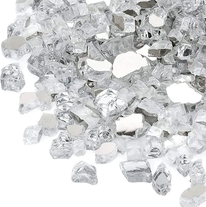 Onlyfire 10 pounds Fire Glass for Propane Fire Pit and Gas Fireplace, 1/2 Inch Reflective Firepit Glass Rocks for Fire Pit Table and Fire Bowl, High Luster Platinum