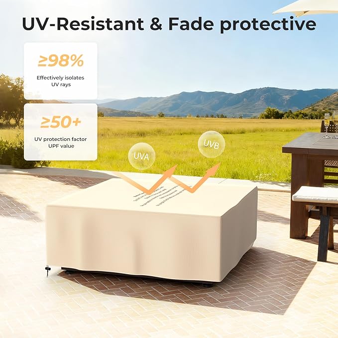 Fire Pit Cover 28 Inch Square Outdoor Propane Fire Pit Table Cover Polyester with PVC Coating Material, Tear-Resistant, UV Resistant, Waterproof, Windproof, Fading Resistant, Anti-Crack
