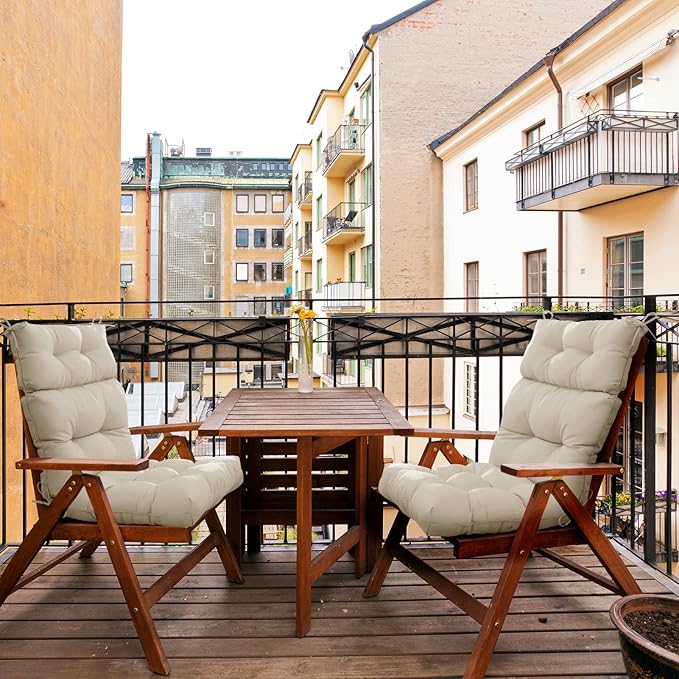 EAGLE PEAK Tufted Outdoor/Indoor High Back Patio Chair Cushions, Set of 2, 46'' x 22'', Beige