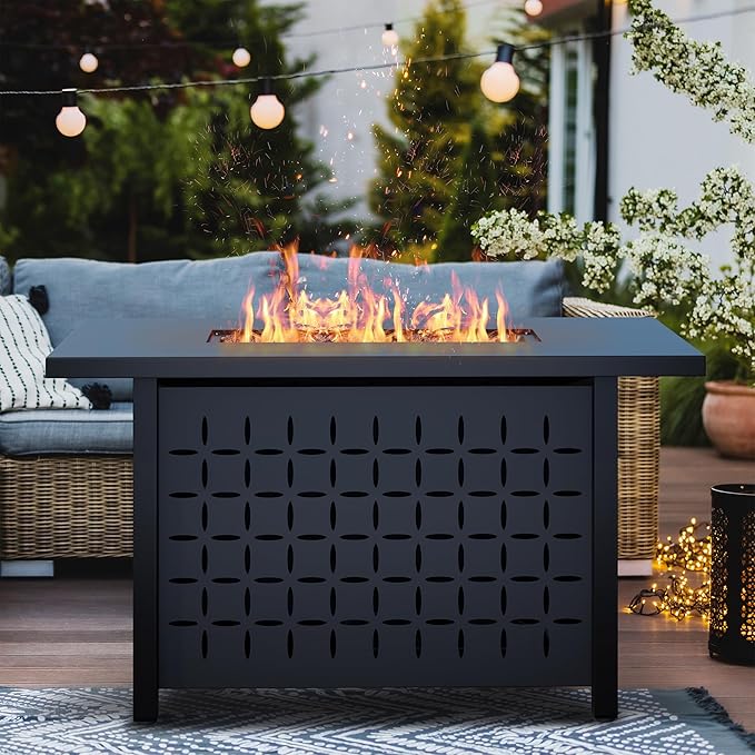 Vongrasig 43 inch Gas Fire Pit Table, 50,000 BTU Outdoor Rectangular Propane Firepit Table with Lid, Lava Rock, 2 in 1 Firepit Table for Outside, Patio, Deck, Garden, Backyard