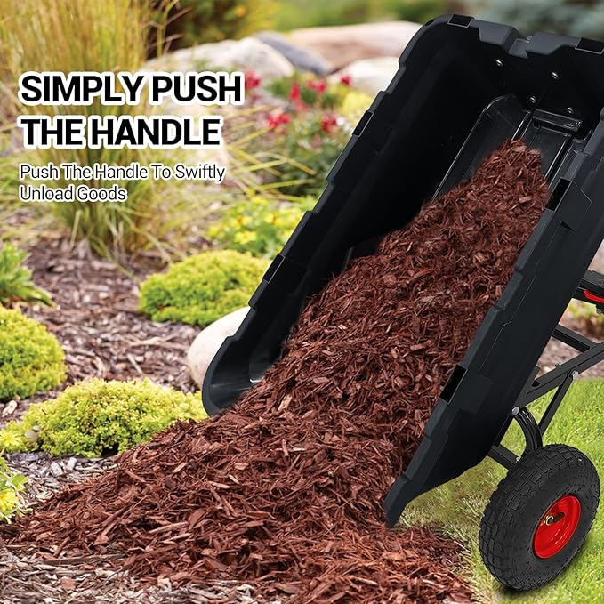 Garden Dump Cart, 800 LB Capacity, Heavy Duty Yard Wagon with All Terrain Tires & 180° Adjustable Handle, Durable Outdoor Gardening Cart for Lawn Yard, Black
