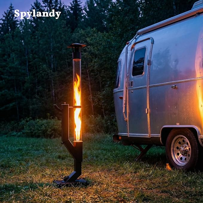 Eco Flame Smokeless Wood Pellet Fire Pit & Patio Heater, Portable Outdoor Rocket Stove with Glass Tube and Ash Tray for Backyard, Camping, Beach, Garden - Stainless Steel Classic
