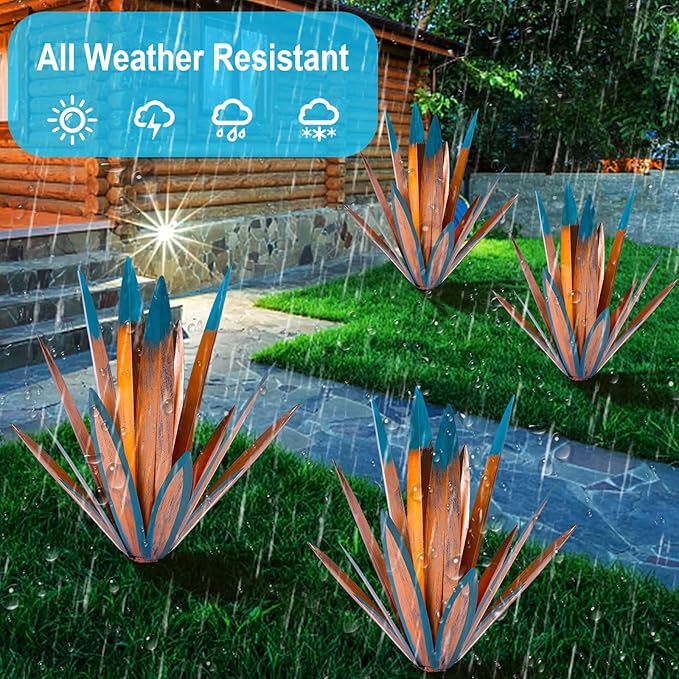 Homight Large Agave Sculpture Rustic Metal Agave Plant Outdoor Interior Decoration Outdoor Lawn Decoration Yard Wooden Posts Matching Garden Suitable for Patio