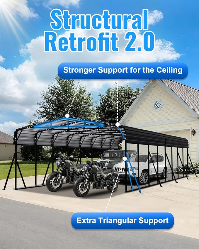 20x40FT Metal Carport, Heavy Duty Car Port Canopy with Metal Roof and Frame, Extra Large Carports Withstand Strong Wind or Heavy Rain, Suitable for Parking Pickup, Boat, Car, and Tractor