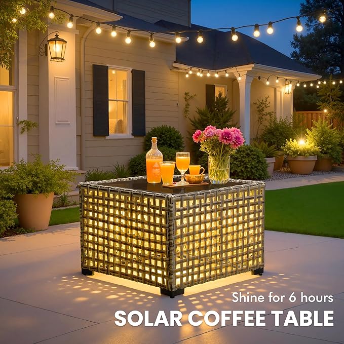 Outdoor Sectional Patio Furniture Set with Swivel Rocking Chairs and Glowing Table,8 Pieces Wicker Conversation Sets L Shaped Couch Out Door Sofa Outside Furniture for Garden Deck Yard Porch,Red