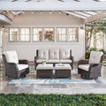 Belord 5 Piece Outdoor Patio Furniture Set - Wicker Furniture Patio Conversation Set, Outdoor Swivel Rocker Chairs with 3-Seater Sofa and 2 Ottomans for Small Space, Brown Wicker