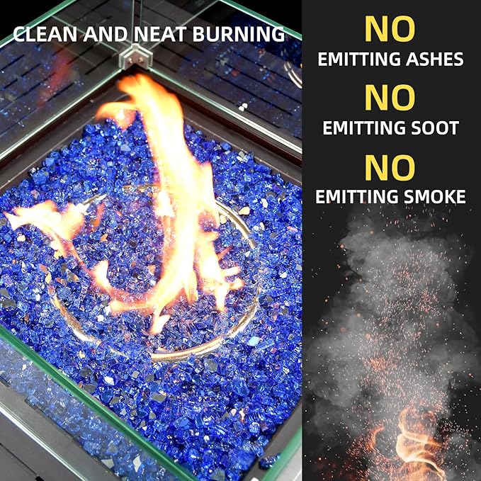 GasSaf 1/4 Inch Fire Glass Reflective Tempered Fireglass Cut Crushed FireGlass for Fire Pit, Fireplace, Replaces Existing Gas Logs & Lava Rocks (20 Pound)(Cobalt Blue Reflective)