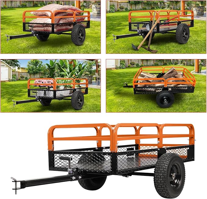 1500LB Steel Dump Cart with All-Terrain Tires & Foot-Pedal Dumping, Heavy Duty Utility Trailer for Yard, Garden, and Construction Use, Compatible with ATV and Tractor