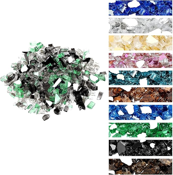 Onlyfire 10 Pounds Blended Reflective Fire Glass for Fire Pit Fireplace and Landscaping, 1/4 Inch Mixed Colored High Luster Fireglass Rocks for Outdoor ＆ Indoor - Onyx Black+Platinum+ Light Green
