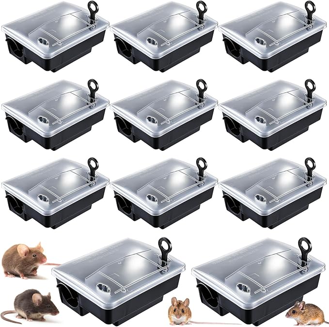 Qualirey 12 Packs Rat Bait Station Box with Clear Lids and Keys Outdoor Rodent Rat Traps Mouse Bait Station Indoor Mice Box for Outdoor Use Keeping Pets and Children Safe