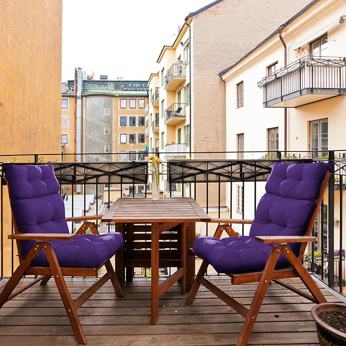 EAGLE PEAK Tufted Outdoor/Indoor High Back Patio Chair Cushions, Set of 2, 46'' x 22'', Purple