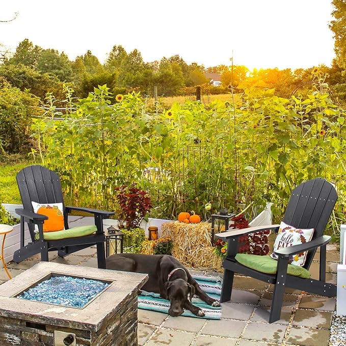 Adirondack Chair, All Weather Resistant Plastic Chairs with Cup Holder, 5 Easy Steps to Install, Outdoor Chairs for Patio, Garden, Backyard Deck, Lawn, Fire Pit - Black