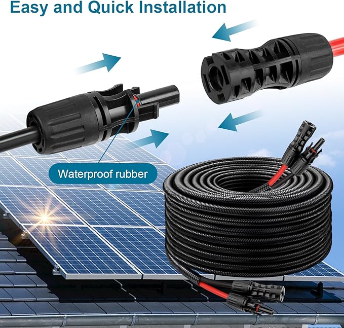 Solar Panel Extension Cable - 8AWG 25FT Solar Wire with Female & Male Waterproof Connector Flame Retardant Protective Sleeving PV Wire for RV, Photovoltaic Systems, Home, Boat, Solar Panels, Car