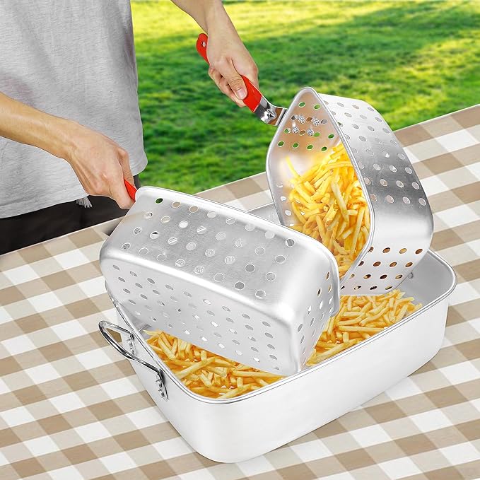 Propane Deep Fryer with 18Qt Square Deep Fryer Pot – High Grade Strainer Basket Aluminum Pot for Fish Fry, Seafood Pot – Propane Burners for Outdoor Cooking Include Thermometer-OT18-2